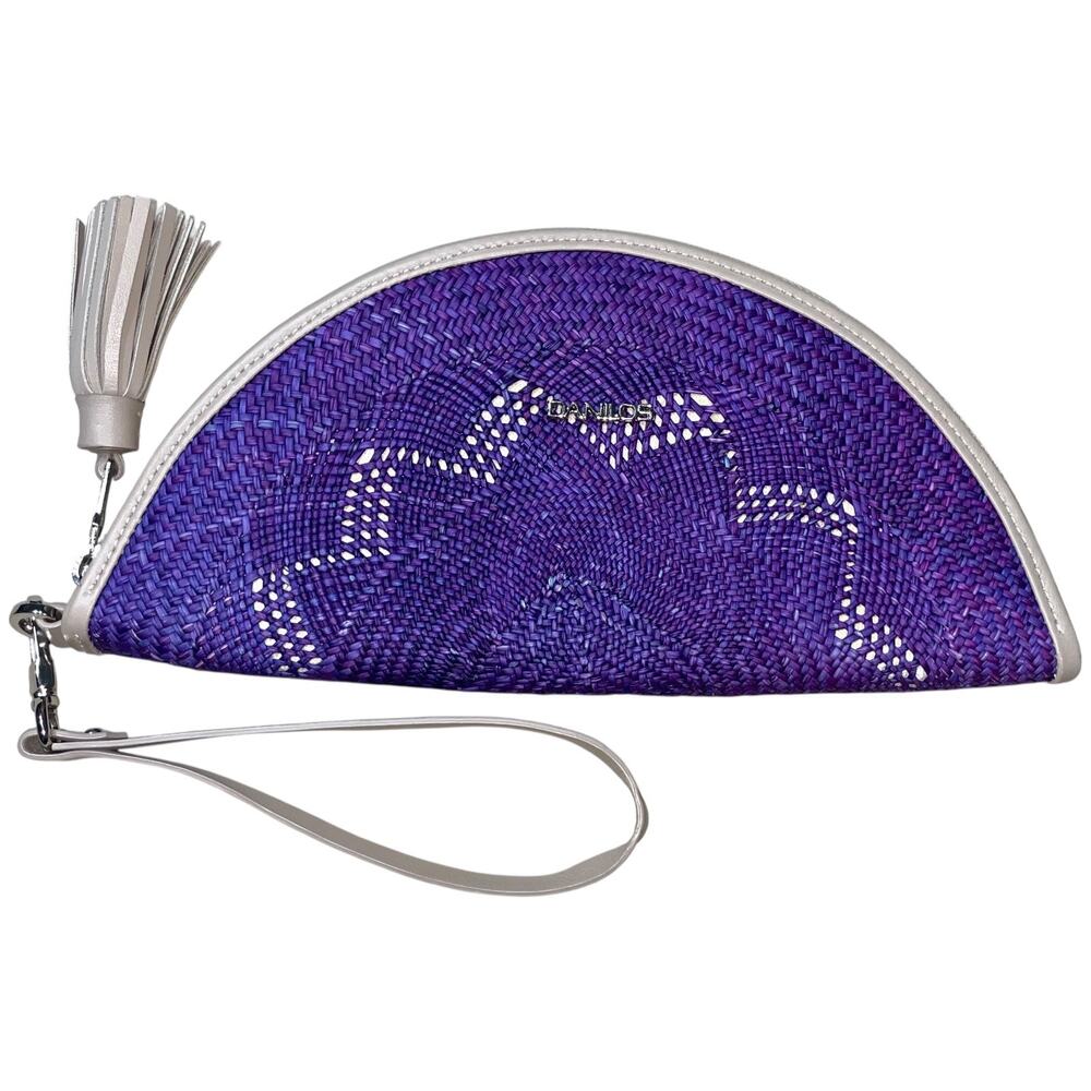 Danilo's AGNES Purple Raffia Leather Moon Shape Clutch